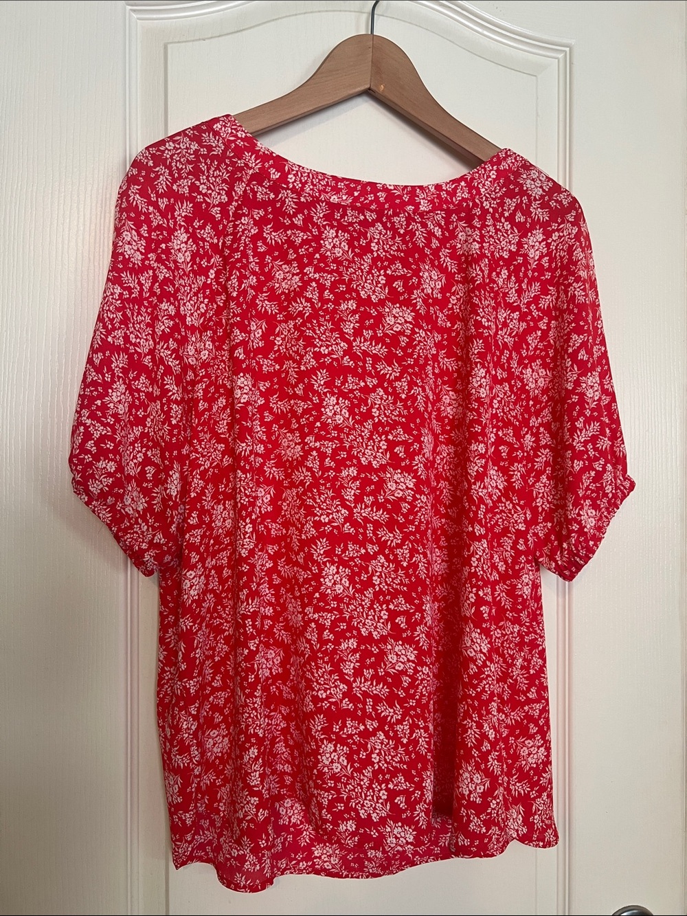 LOFT Red Short-Sleeve Floral Tunic